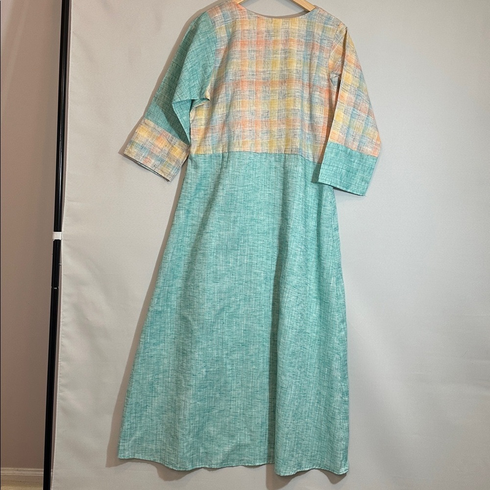 I2Q Womens Size XL Embroidered Ethnic Dress Frock Teal Floral Accents unique - Picture 4 of 11